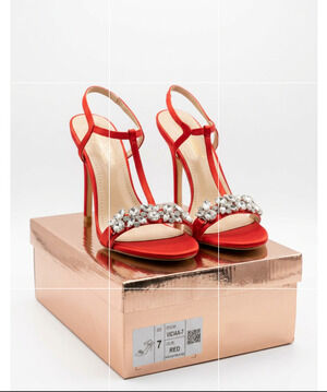 Cathy Din Viciaa-7 Red Satin Rhinestone Stiletto Sandals